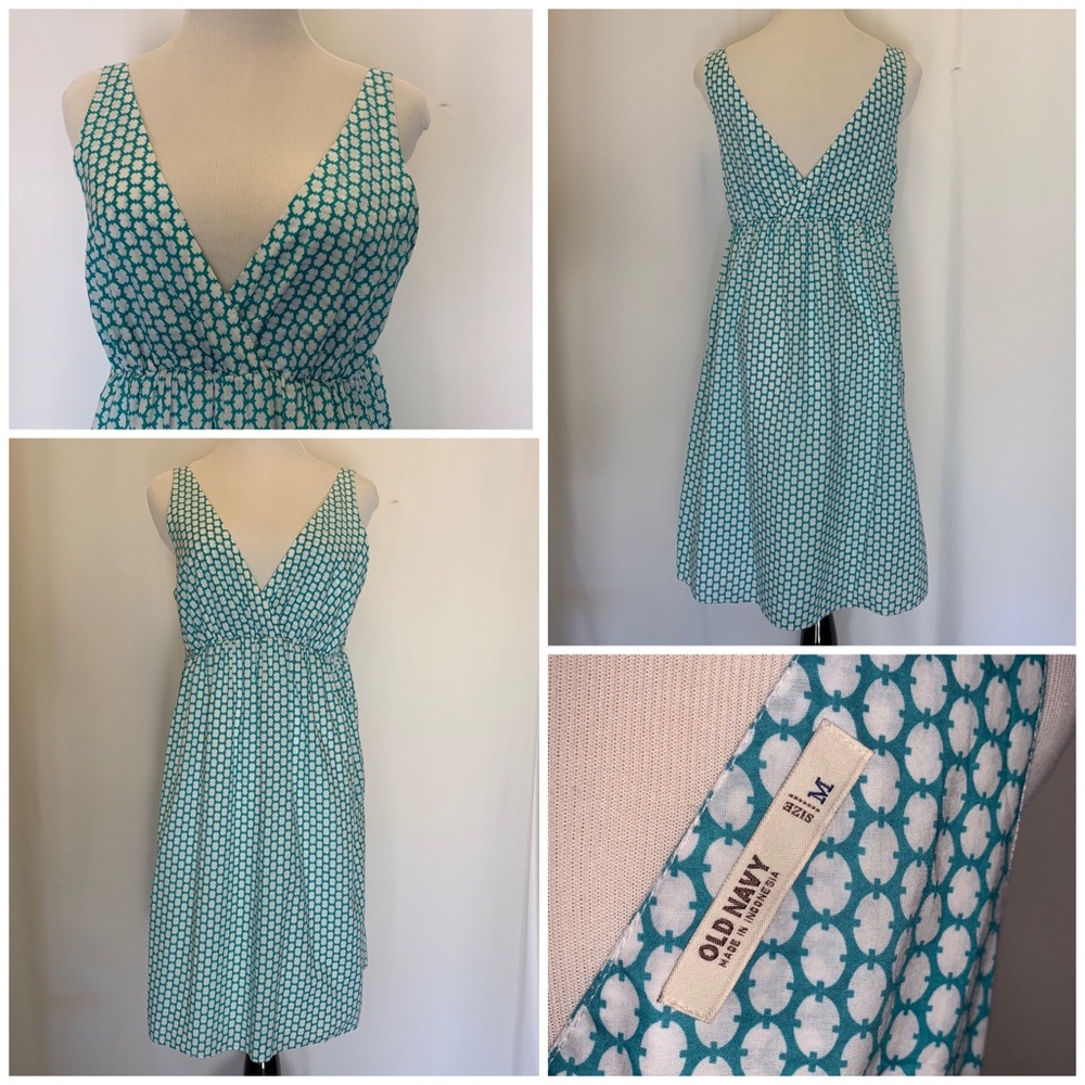 Old Navy Turquoise/White Summer Cotton Dress Med